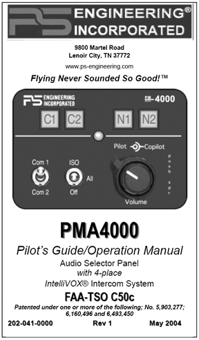 PMA4000 Audio Panel/Intercom Manual
